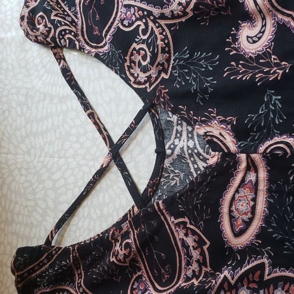 Black Paisley Print Cold Arm Tunic Dress Size XS - Picture 12 of 15